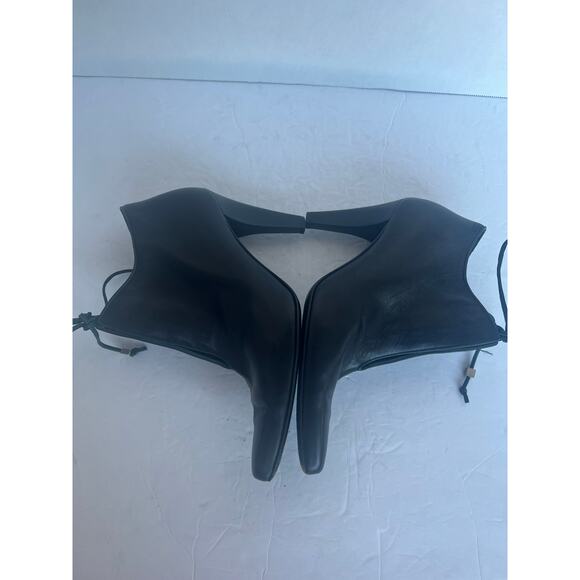 Authentic Loewe Black Leather Side Zip Almond Toe High Heel Blue Tie Booties 5 - Picture 5 of 13